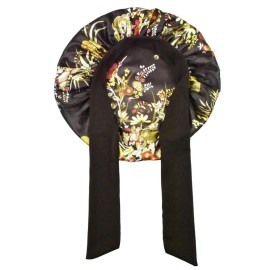 Silk Bonnets Satin Bonnet for Women Curly Hair Covers Large Sleep Hair Bonnets Sleeping Night Cap Silk Bonnet with Tie Band Brown Floral