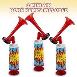 ArtCreativity Mini Air Horn Pump Noise Makers, 10-Inch Airhorn Noisemakers for Sporting Events, Set of 3 Blow Horns for Safety, Celebrations, Birthday Party Favors and Goodie Bag Stuffers for Kids