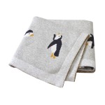 mimixiong 100% Cotton Knitted Baby Blanket Toddler Swaddling Blanket for Newborn Baby with Cute Penguin Pattern Grey Size 30 x 40 inches