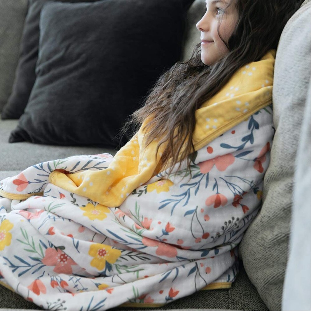 GRACED SOFT LUXURIES Softest Large 100% Cotton Muslin Quilt, 47 x 47 Reversible Printed Cotton Baby Receiving Blanket (Floral Burst)