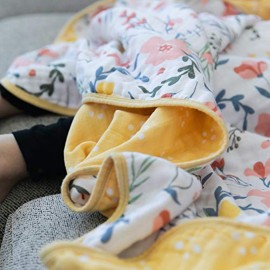 GRACED SOFT LUXURIES Softest Large 100% Cotton Muslin Quilt, 47 x 47 Reversible Printed Cotton Baby Receiving Blanket (Floral Burst)