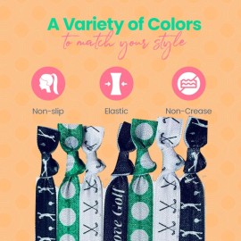 Sportybella Girls Hair Ties for Golf Accessories, 7 Count - Hair Elastics with Golf Club Design, No Crease Hair Ties for Female Golfers - Green, Black