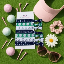 Sportybella Girls Hair Ties for Golf Accessories, 7 Count - Hair Elastics with Golf Club Design, No Crease Hair Ties for Female Golfers - Green, Black