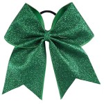 Kenz Laurenz Glitter Cheer Bows Cheerleading Softball Gifts, Team Bow with Ponytail Holder Complete your Cheerleader Outfit, Strong Hair Ties Bands Elastics for Girls and Women, Green (Pack of 1)