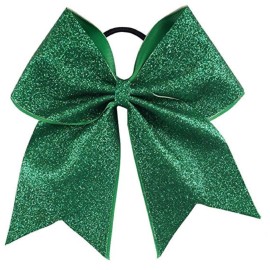 Kenz Laurenz Glitter Cheer Bows Cheerleading Softball Gifts, Team Bow with Ponytail Holder Complete your Cheerleader Outfit, Strong Hair Ties Bands Elastics for Girls and Women, Green (Pack of 1)
