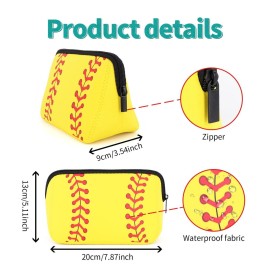 AJLTPA Cosmetic Bag Waterproof Neoprene Zipper Pouch Travel Portable Toiletry Makeup Bags Organizer Case for Women and Girls, Teen Girl Team Player Mom Coaches, Softball