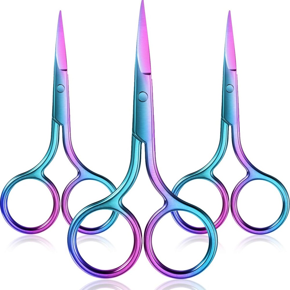 Mudder 3 Pack Small Nose Scissors Facial Hair Trimming Mini Beauty Stainless Steel Grooming Pointed Scissor for Grooming Eyebrows, Nose, Mustache, Beard (Rainbow Color)
