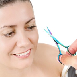 Mudder 3 Pack Small Nose Scissors Facial Hair Trimming Mini Beauty Stainless Steel Grooming Pointed Scissor for Grooming Eyebrows, Nose, Mustache, Beard (Rainbow Color)