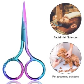 Mudder 3 Pack Small Nose Scissors Facial Hair Trimming Mini Beauty Stainless Steel Grooming Pointed Scissor for Grooming Eyebrows, Nose, Mustache, Beard (Rainbow Color)