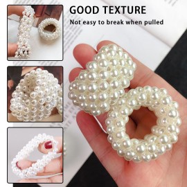 FAFAHOUSE 3 Pcs Pearl Hair Accessories: Beaded Elastic Hair Bands for Women\'s Ponytail Holders and Headbands