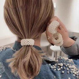 FAFAHOUSE 3 Pcs Pearl Hair Accessories: Beaded Elastic Hair Bands for Women\'s Ponytail Holders and Headbands