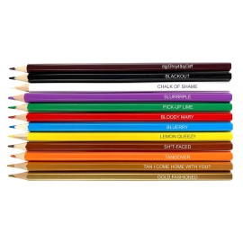 Drunk Colors Colored Pencil Set | Set of 12 Alcohol-Themed Pencils | Each Color Pencil is Foil-Stamped with Clever Alcohol References