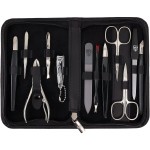 3 Swords Germany - Brand Quality 12 Piece Manicure Pedicure Grooming kit Set for Professional Finger & Toe Nail Care with Black Genuine Leather case - Made in Germany