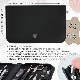 3 Swords Germany - Brand Quality 12 Piece Manicure Pedicure Grooming kit Set for Professional Finger & Toe Nail Care with Black Genuine Leather case - Made in Germany 3 Swords Germany - Brand Quality 12 Piece Manicure Pedicure Grooming kit Set for Professional Finger & Toe Nail Care with Black Genuine Leather case - Made in Germany