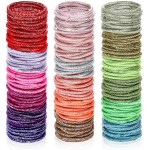 200 Pieces No-metal Hair Elastics Hair Ties Ponytail Holders Hair Bands (2 Mm, Glitter Multicolor)