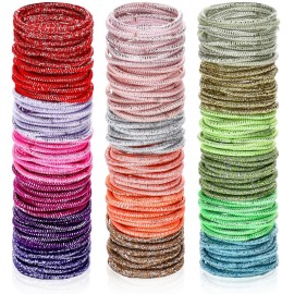 200 Pieces No-metal Hair Elastics Hair Ties Ponytail Holders Hair Bands (2 Mm, Glitter Multicolor)