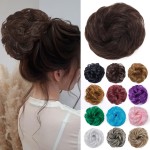 Benehair Hair Bun Hairpiece Scrunchy Updo Hair Pieces Fluffy Scrunchies Donut Hairpiece Synthetic Curly Wavy Messy Chignons With Elastic Rubber Band Medium Brown-Thicker 1pc 35g