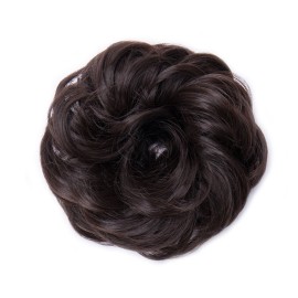 Benehair Hair Bun Hairpiece Scrunchy Updo Hair Pieces Fluffy Scrunchies Donut Hairpiece Synthetic Curly Wavy Messy Chignons With Elastic Rubber Band Medium Brown-Thicker 1pc 35g