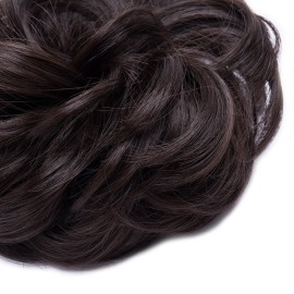 Benehair Hair Bun Hairpiece Scrunchy Updo Hair Pieces Fluffy Scrunchies Donut Hairpiece Synthetic Curly Wavy Messy Chignons With Elastic Rubber Band Medium Brown-Thicker 1pc 35g