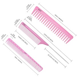 xnicx 6pcs Pink Professional Hair Combs Set - Carbon Fiber Barber Combs with Wide Tooth, Rat Tail for Parting, Teasing, and Styling Hair for Women and Men
