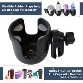 W4W Universal Stroller Cup Holder - Mega Strength Adjustable Clamp fits on Any Bike, Walker, Wheel Chair, Car - Large Adjustable Drink Holder fits Any Size Cup, Water Bottle, Can etc.