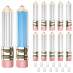 RONRONS 12 Pieces Pencil Lip Gloss Tubes, Empty Mini Pencil Shaped Lip Gloss Tubes Containers Clear Lip Balm Tube Plastic Refillable Bottle for Women Girls Gifts, 5ml
