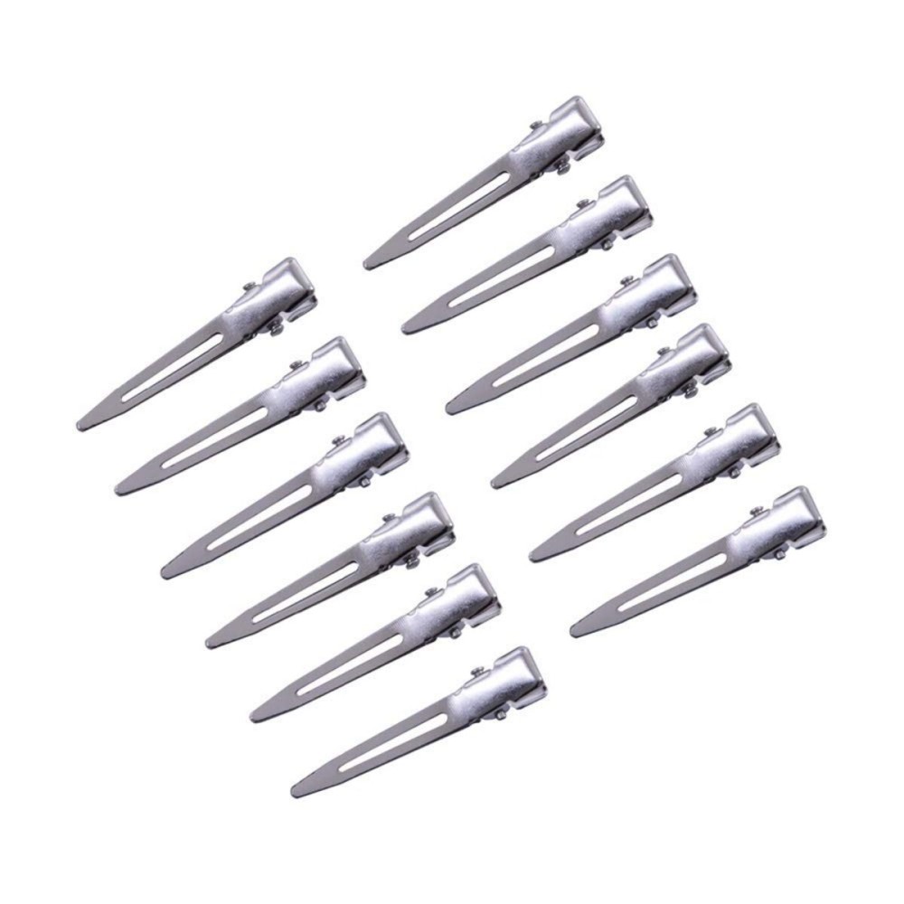 50 Pcs 1.77 Inches Single Prong Curl Clips Duck Billed Clips Silver Hair Clips Metal Alligator Hair Pins for Hair Extensions
