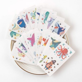 PapaKit Cute Ocean Animals 36 Temporary Fake Tattoo Set, 18 Individually Wrapped Sheets | Kids Girls & Boys Birthday Party Favor Gift Reward, Non-Toxic Safe Removable