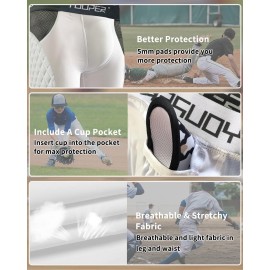 Youper Youth Elite Compression Padded Sliding Shorts w/Cup Pocket for Baseball, Football (White, X-Large)