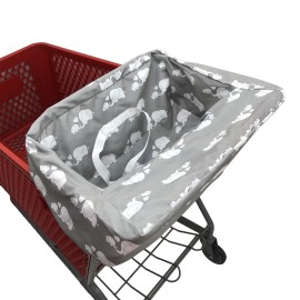 Portable Shopping Cart Cover, High Chair and Grocery Cart Covers for Babies, Kids, Infants & Toddlers, Attached Carry Bag (Simple White Elephant)