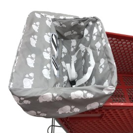 Portable Shopping Cart Cover, High Chair and Grocery Cart Covers for Babies, Kids, Infants & Toddlers, Attached Carry Bag (Simple White Elephant)