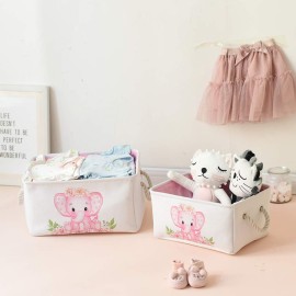 INough Pink Basket Elephant Storage Bins for Kids, Gift Box for Baby,Collapsible Storage Basket for Toys Clothes,Fabric Laundry Baskets for Baby/Kids/Nursery Room (Medium, Pink Elephant)