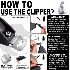 Nail Tip Clipper Edge Cutter Artificial Acrylic Fake False Trimmer Manicure Pedicure Stainless Steel Nail Trimmer Sharp Stainless Steel Blade Clip Tool Nail Beauty Design DIY Use Nail Art Black