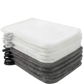 PHOGARY 10 Pack Microfiber Body Wash Mitts, Soft Face Mitten, Bath Spa Cloth, Reusable Makeup Remover Mitt Gloves, European Style Wash Cloth, 68 inch, White and Grey