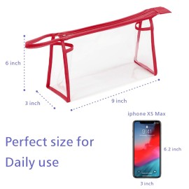 BuyAgain Clear Makeup Bag, Multi-purpose Transparent Waterproof Toiletry Bag with Zipper Travel Pouch Red