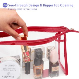 BuyAgain Clear Makeup Bag, Multi-purpose Transparent Waterproof Toiletry Bag with Zipper Travel Pouch Red