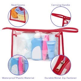 BuyAgain Clear Makeup Bag, Multi-purpose Transparent Waterproof Toiletry Bag with Zipper Travel Pouch Red