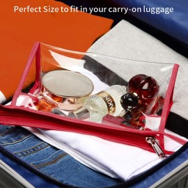 BuyAgain Clear Makeup Bag, Multi-purpose Transparent Waterproof Toiletry Bag with Zipper Travel Pouch Red