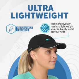 TrailHeads Women\'s Race Day Performance Running Cap, Lightweight & Quick Drying Mesh Sports Hat with Reflective Trim, Adjustable Fit - White-Black 2-pk