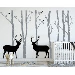 Birch Tree Deer Wall Decal Nursery Forest Removable Birch Trees Vinyl Sticker for Kids Bedroom Decor Nursery Bedroom (Grey)