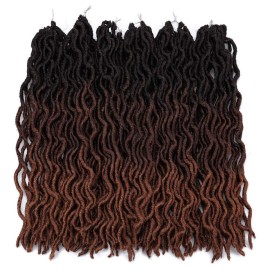 18 Inch Goddess Faux locs Crochet Hair 6 Packs/Lot Soft Gypsy Locs Wavy Crochet Braids Dreadlocks 3Tone Curly Wavy Twist Braiding Hair Extensions African Roots Braid 1B/4/30)