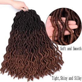 18 Inch Goddess Faux locs Crochet Hair 6 Packs/Lot Soft Gypsy Locs Wavy Crochet Braids Dreadlocks 3Tone Curly Wavy Twist Braiding Hair Extensions African Roots Braid 1B/4/30)