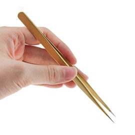 Tvoip 2 Pcs Gold Stainless Steel Tweezers for Eyelash Extensions, Straight and Curved Tip Tweezers Nippers, False Lash Application Tools