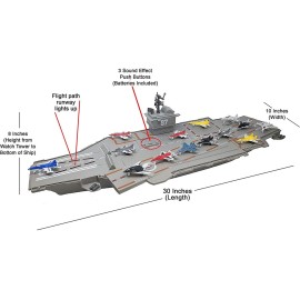 30 Inch Aircraft Carrier with Sound Effects and Light Up Runway (14 Fighter Jets)