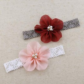 Kercisbeauty Baby Girls Flower Bows Headband Lace Headwear for Toddler Babies Elastic Adjustable Head piece Wreath Halloween Holiday Sunday Headband (Red)