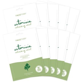 FACETORY K Beauty Face Mask Skin Care - ARTEMISIA REFRESHING RELIEF Sheet Mask with Artemesia Plant Extract | Soothes Redness & Breakouts (10 Pack)