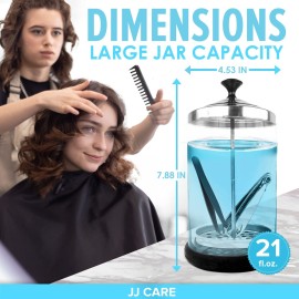 JJ CARE Disinfectant Jar (21 oz) - Barber Disinfectant Jar Glass, Sanitizer Container w/Stainless Steel Removable Strainer & Cap for Manicure, Salon, Spa and Barber Tools - Black Lid