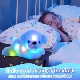 Glow Guards 15\'\' Blue Musical Dog Plush Soft Stuffed Animal Puppy with LED Night Lights Christmas Children\'s Day Birthday Gifts for Toddler Kids