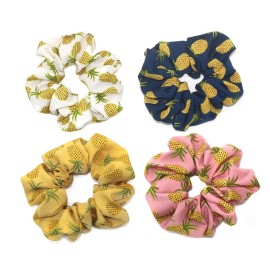 Fodattm 4PCS Elastic Hair Scrunchies Hair Bands Hair Ties Scrunchy Hair Rope Ponytail Holder for Women (Pineapple pattern)