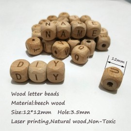 104pcs Square Wood Alphabet Beads 12MM Natural Beech Wooden Letter Beads for Jewelry Making DIY Beads Necklace (Wood Letter 104pcs)